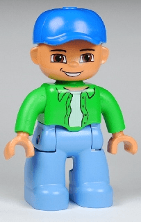 LEGO Duplo Figure Lego Ville Male Bright Green Top with White Undershirt Blue Cap (47394pb127) Duplo Minifigure
