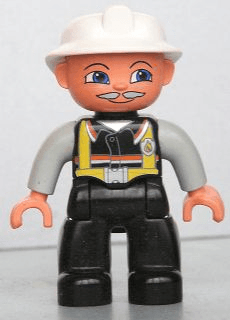 LEGO Duplo Figure Lego Ville Male Fireman Light Gray Moustache (47394pb135) Duplo Minifigure