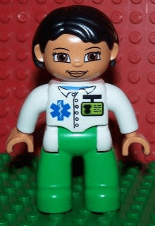 LEGO Duplo Figure Lego Ville Female Medic White Top with ID Badge and EMT Star of Life Pattern (47394pb137) Duplo Minifigure