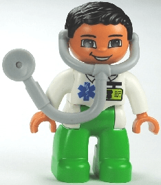 LEGO Duplo Figure Lego Ville Male Medic White Top with ID Badge and EMT Star of Life Pattern At (47394pb143) Duplo Minifigure