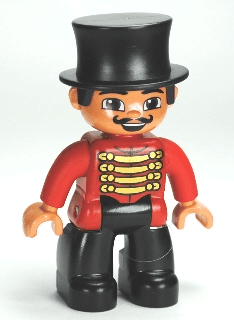 LEGO Duplo Figure Lego Ville Male Circus Ringmaster Red Top with Gold Braid Top Hat (47394pb152) Duplo Minifigure
