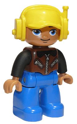 LEGO Duplo Figure Lego Ville Male Brown Vest with Zipper and Zippered Pockets Yellow Cap with (47394pb157a) Duplo Minifigure