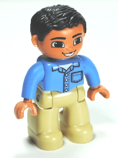 LEGO Duplo Figure Lego Ville Male Medium Blue Shirt with Pocket and 4 Buttons Black Hair (47394pb159) Duplo Minifigure
