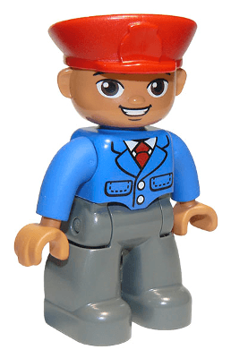 LEGO Duplo Figure Lego Ville Male Red Hat Smile with Teeth (Train Conductor) Oval Eyes (620375 (47394pb165a) Duplo Minifigure