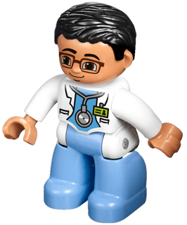 LEGO Duplo Figure Lego Ville Male Medic White Lab Coat Stethoscope Glasses Black Hair (47394pb171) Duplo Minifigure