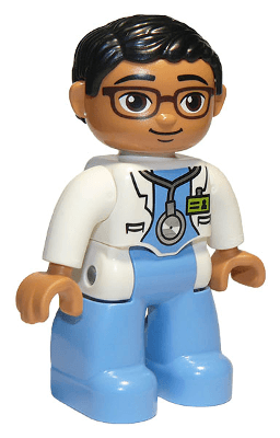 LEGO Duplo Figure Lego Ville Male Medic White Lab Coat Stethoscope Glasses Black Hair Oval Eye (47394pb171a) Duplo Minifigure