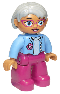LEGO Duplo Figure Lego Ville Female Magenta Legs Medium Blue Top with Flower Light Bluish Gray (47394pb173a) Duplo Minifigure