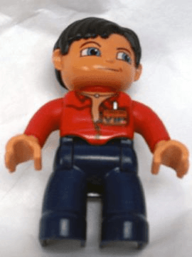 LEGO Duplo Figure Lego Ville Male Red Top with Open Collar Black Hair VIP Badge (47394pb177) Duplo Minifigure