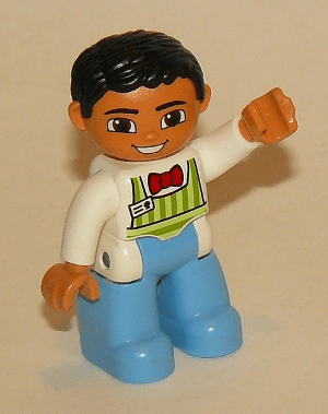 LEGO Duplo Figure Lego Ville Male Lime Striped Apron Red Bow Tie Black Hair (47394pb182a) Duplo Minifigure