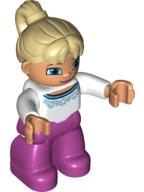 LEGO Duplo Figure Lego Ville Female Magenta Legs White Sweater with Blue Flowers Pattern Tan Po (47394pb197) Duplo Minifigure