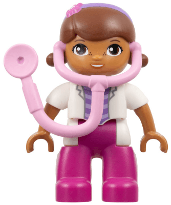 LEGO Duplo Figure Lego Ville Female Dottie McStuffins Attached Bright Pink Stethoscope (47394pb201) Duplo Minifigure