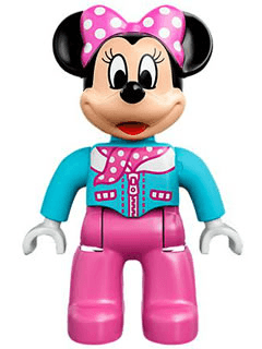 LEGO Duplo Figure Lego Ville Minnie Mouse Medium Azure Aviator Jacket with Polka Dot Scarf (613 (47394pb202) Duplo Minifigure
