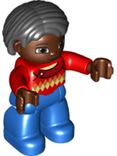 LEGO Duplo Figure Lego Ville Female Red Argyle Sweater Black Hair (47394pb207) Duplo Minifigure
