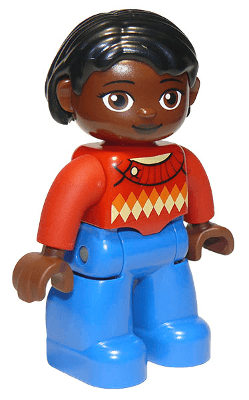 LEGO Duplo Figure Lego Ville Female Red Argyle Sweater Black Hair Oval Eyes (47394pb207a) Duplo Minifigure