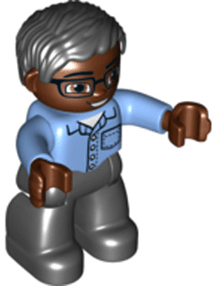 LEGO Duplo Figure Lego Ville Male Medium Blue Shirt with Pocket Glasses Black Hair (47394pb208) Duplo Minifigure