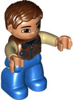 LEGO Duplo Figure Lego Ville Male Reddish Brown Jacket with Zippers Reddish Brown Hair (47394pb211) Duplo Minifigure