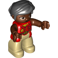 LEGO Duplo Figure Lego Ville Female Red Shirt Black Hair Reddish Brown Arms Oval Eyes (47394pb215a) Duplo Minifigure