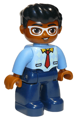 LEGO Duplo Figure Lego Ville Male Bright Light Blue Top with Medium Blue Sleeves and Tie Patter (47394pb227) Duplo Minifigure