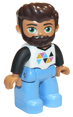 LEGO Duplo Figure Lego Ville Male White Top with Triangles Dark Brown Hair and Beard (47394pb233) Duplo Minifigure