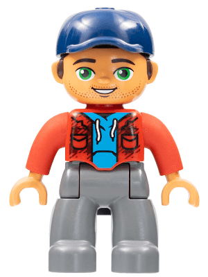 LEGO Duplo Figure Lego Ville Male Medium Azure Shirt Dark Blue Cap (47394pb245) Duplo Minifigure