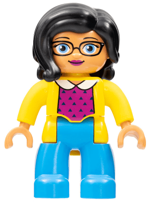 LEGO Duplo Figure Lego Ville Female Dark Azure Legs Magenta Top Black Hair (47394pb248) Duplo Minifigure