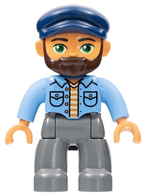 LEGO Duplo Figure Lego Ville Male Medium Blue Shirt Dark Blue Cap Beard (47394pb250) Duplo Minifigure