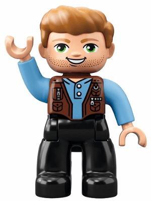 LEGO Duplo Figure Lego Ville Male Medium Blue Shirt over Reddish Brown Vest Dark Tan Hair (Jura (47394pb251) Duplo Minifigure