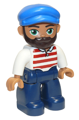 LEGO Duplo Figure Lego Ville Male White Shirt with Red Horizontal Stripes Blue Cap and Beard (47394pb255) Duplo Minifigure