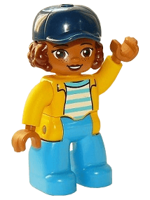 LEGO Duplo Figure Lego Ville Female Dark Azure Legs White Top with Medium Azure Stripes and Yel (47394pb266) Duplo Minifigure