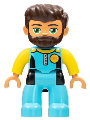 LEGO Duplo Figure Lego Ville Male Medium Azure Diving Suit Dark Brown Hair Beard (47394pb268) Duplo Minifigure