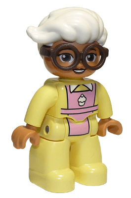 LEGO Duplo Figure Lego Ville Female Bright Light Yellow Suit with Bright Pink Apron Dark Brown (47394pb283) Duplo Minifigure