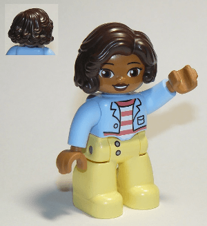 LEGO Duplo Figure Lego Ville Female Bright Light Yellow Legs Bright Light Blue Top with Coral a (47394pb284) Duplo Minifigure