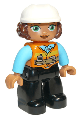 LEGO Duplo Figure Lego Ville Female Orange Vest with Belt and Telephone Medium Azure Arms White (47394pb291) Duplo Minifigure