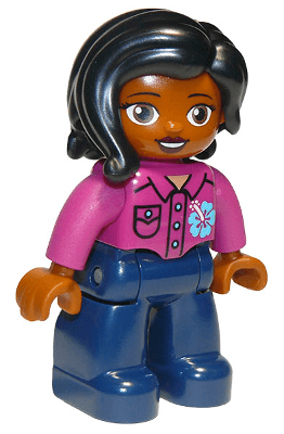 LEGO Duplo Figure Lego Ville Female Magenta Shirt with Flower Black Hair (47394pb300) Duplo Minifigure