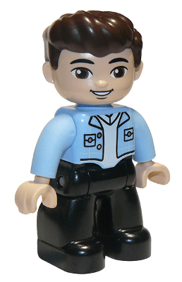LEGO Duplo Figure Lego Ville Male Bright Light Blue Top with White Shirt Dark Brown Hair (47394pb306) Duplo Minifigure