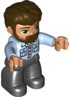 LEGO Duplo Figure Lego Ville Male Bright Light Blue Shirt with Pockets Dark Brown Hair and Bear (47394pb318) Duplo Minifigure