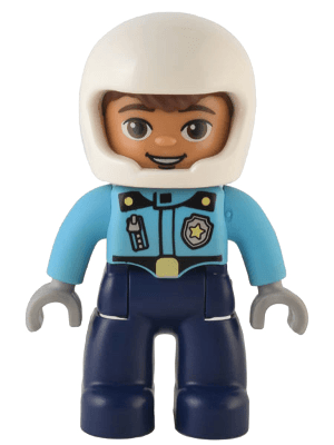 LEGO Duplo Figure Lego Ville Male Police Medium Azure Top with Badge and Zipper (47394pb328) Duplo Minifigure