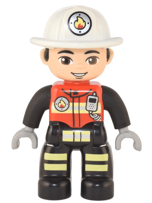 LEGO Duplo Figure Lego Ville Male Firefighter Red Vest with Silver Fire Badge and Radio Light N (47394pb331) Duplo Minifigure