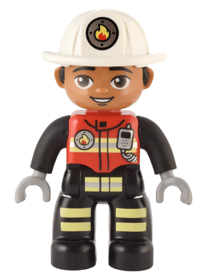 LEGO Duplo Figure Lego Ville Male Firefighter Red Vest with Silver Fire Badge and Radio Medium (47394pb332) Duplo Minifigure