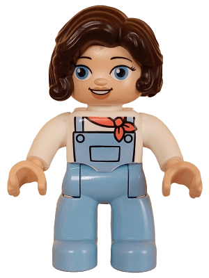 LEGO Duplo Figure Lego Ville Female Bright Light Blue Legs with Overalls White Top Dark Brown H (47394pb340) Duplo Minifigure