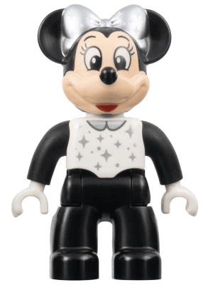 LEGO Duplo Figure Lego Ville Minnie Mouse White Top and Silver Collar Sparkles Dots and Bow (47394pb343) Duplo Minifigure