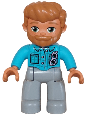 LEGO Duplo Figure Lego Ville Male Medium Azure Jacket with Bright Pink Buttons and Glasses Patt (47394pb349) Duplo Minifigure