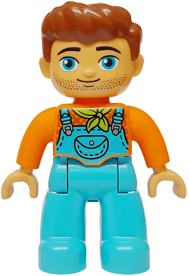 LEGO Duplo Figure Lego Ville Male Medium Azure Legs with Overalls and Pocket Lime Bandana Reddi (47394pb355) Duplo Minifigure