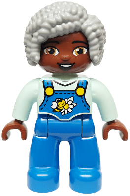 LEGO Duplo Figure Lego Ville Female Bee and Daisy Light Bluish Gray Hair (6469007 6569838) (47394pb357) Duplo Minifigure