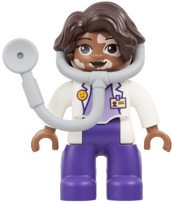 LEGO Duplo Figure Lego Ville Female Medic Dark Purple Legs White Top with ID Badge Pattern Dark (47394pb364) Duplo Minifigure