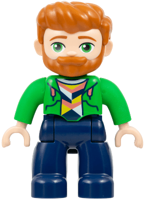 LEGO Duplo Figure Lego Ville Male Bright Green Hoodie over Coral White and Yellow Shirt Dark Or (47394pb365) Duplo Minifigure