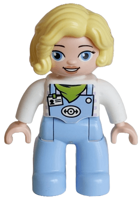LEGO Duplo Figure Lego Ville Female Train Driver Bright Light Blue Legs with Overalls with Name (47394pb366) Duplo Minifigure
