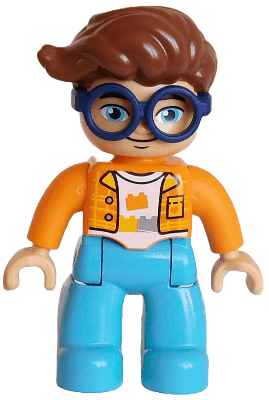 LEGO Duplo Figure Lego Ville Male Medium Azure Legs Orange Plaid Jacket over White Shirt with S (47394pb368) Duplo Minifigure