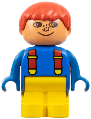 LEGO Duplo Figure Child Type 1 Boy Blue Top with Red Suspenders Red Hair Freckles (4943pb003a) Duplo Minifigure
