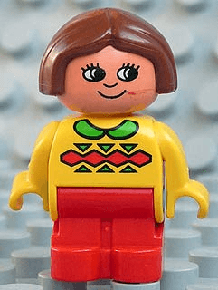 LEGO Duplo Figure Child Type 1 Girl Yellow Top with Green Collar Brown Hair (4943pb006) Duplo Minifigure